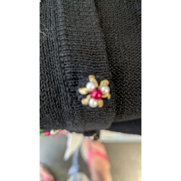 Vintage B.P. Designs black embroidered Christmas holiday sweater cardigan size L - Picture 9 of 10